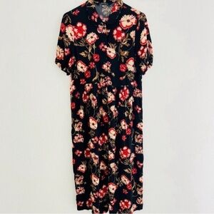 Zara Black Floral Midi Tea Dress Small